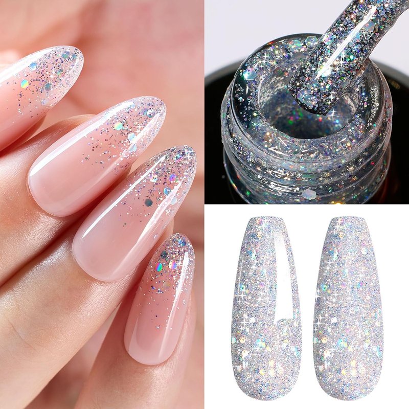 Beetles Glitter Gel Nail Polish - Silver Chrome 15ml | Long-Lasting Diamond Shine for Nail Art