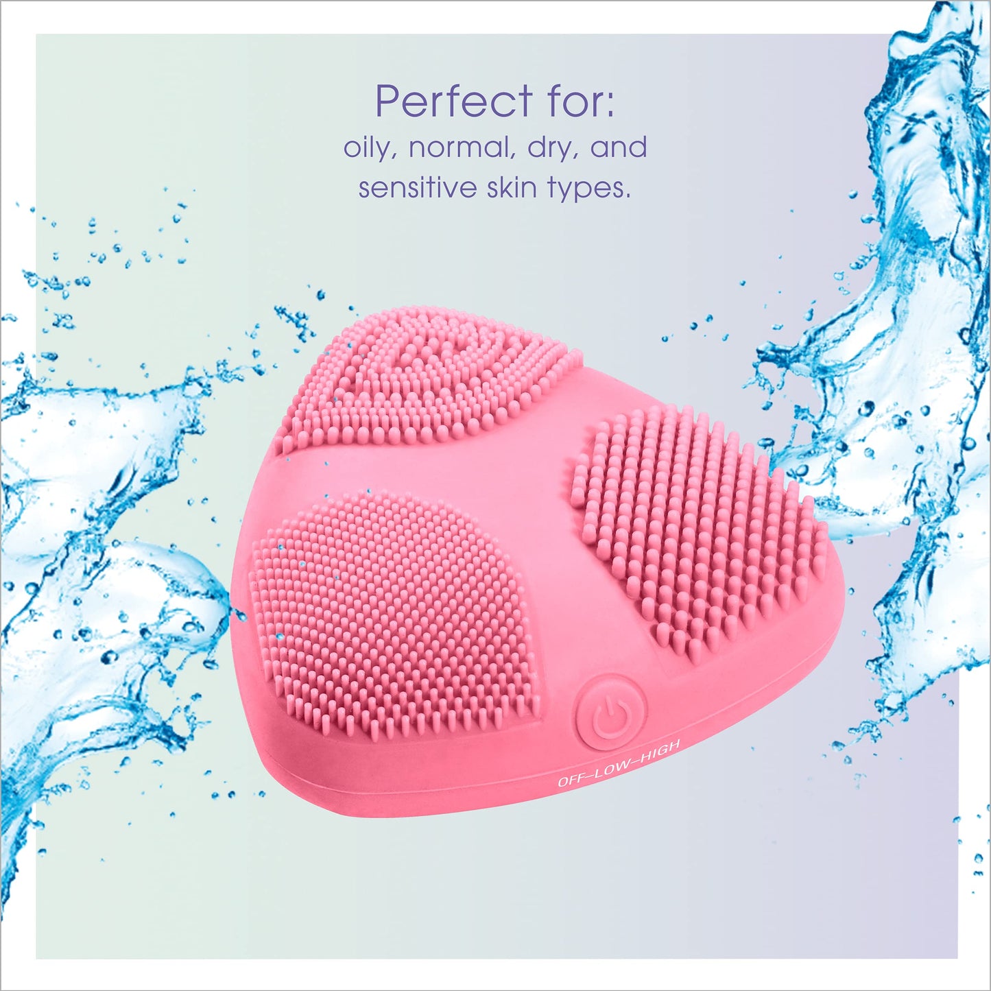 True Glow by Conair Skinpod Silicone Facial Cleansing Brush with 3 Brush Zones, Battery Operated