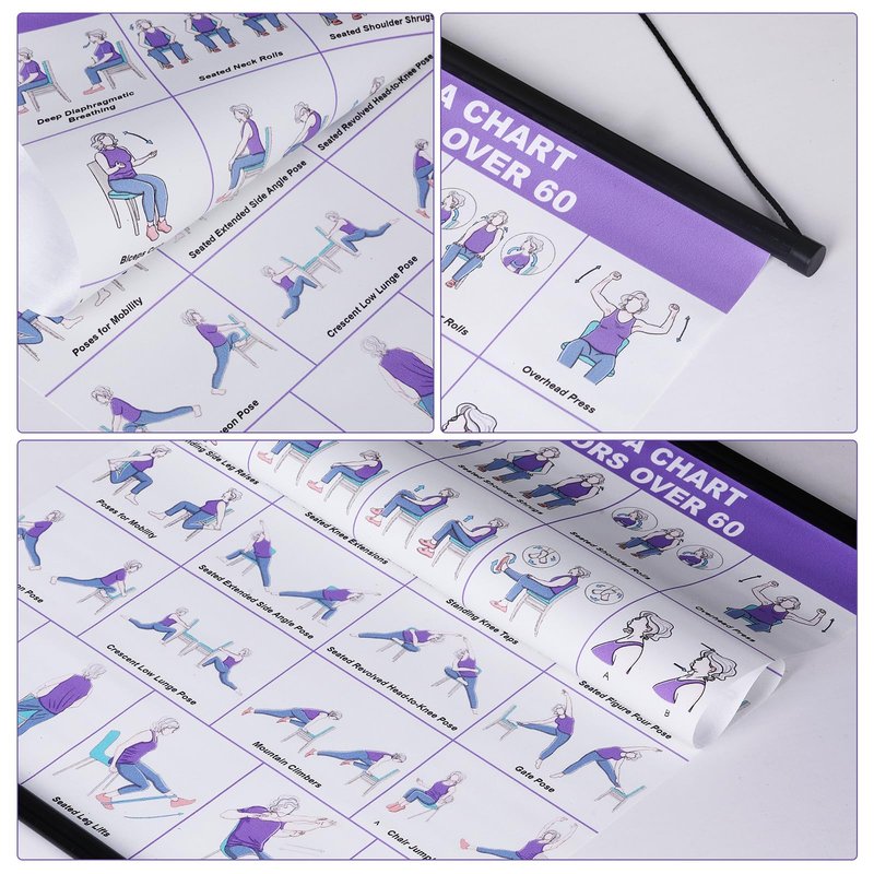 GiftNest Chair Yoga Wall Chart – 31 Poses for Seniors & Beginners – Fabric Poster with Hanging Rod & Rope – Durable, Foldable, and Easy to Display in Home or Office – Stretching & Mobility Guide