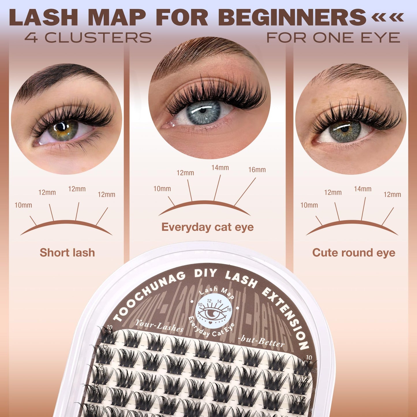 TOOCHUNAG Lash Extension Kit Wispy Lash Clusters Kit Thin Band Cluster Eyelash Extensions Kit Natural Individual Eyelashes Kit DIY Cluster Lashes with Lash Bond and Seal and Tweezers (10-16mm-D)