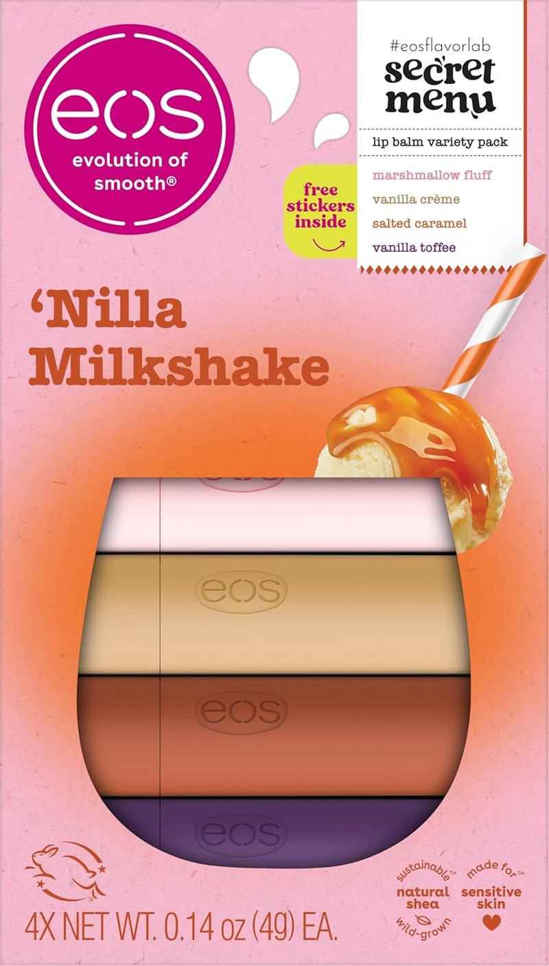 eos Flavor Lab Lip Balm Gift Set - Limited-Edition 'Nilla Milkshake, Moisturizing Variety Pack, 0.14 oz, 4-Pack
