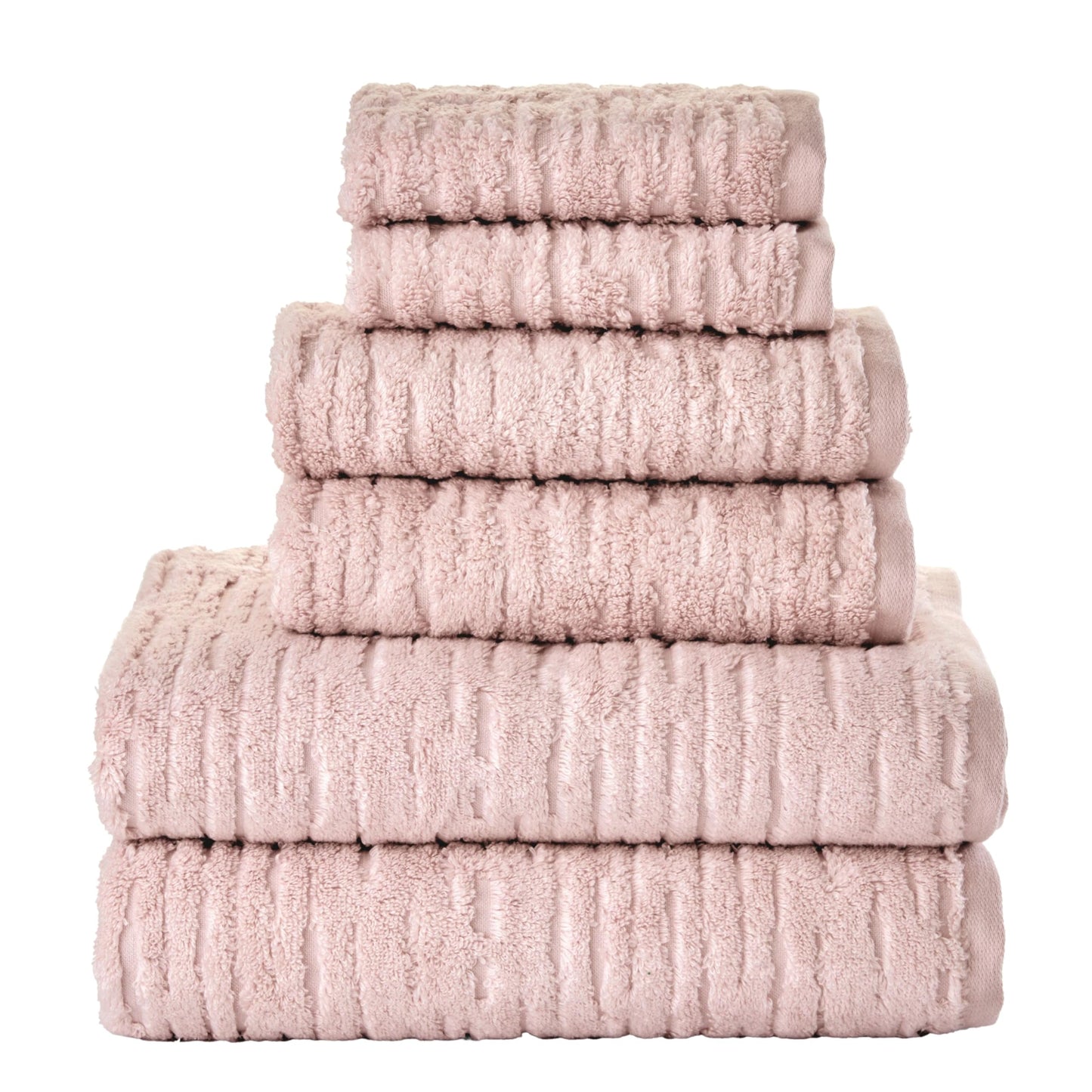 SKL Home CloudSoft 100% Cotton Luxury 6-Piece Towel Set, 600 GSM, Ultra Plush & Absorbent - 2 Bath Towels, 2 Hand Towels, 2 Washcloths, Blush Pink