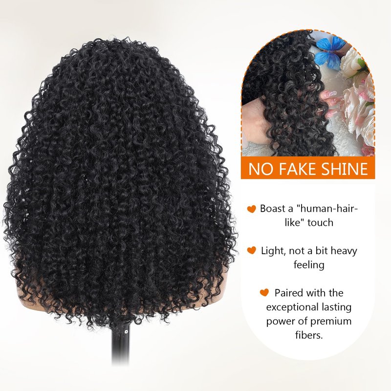 HUA Kinky Curly Half Wig for Black Women 180% Density 3 In 1 Seamless Flip Over Burmese Curly Half Wigs Protein Synthetic Hair Boast A Human Hair Like Touch 18 Inch Wear and Go Glueless Wigs Daily Use