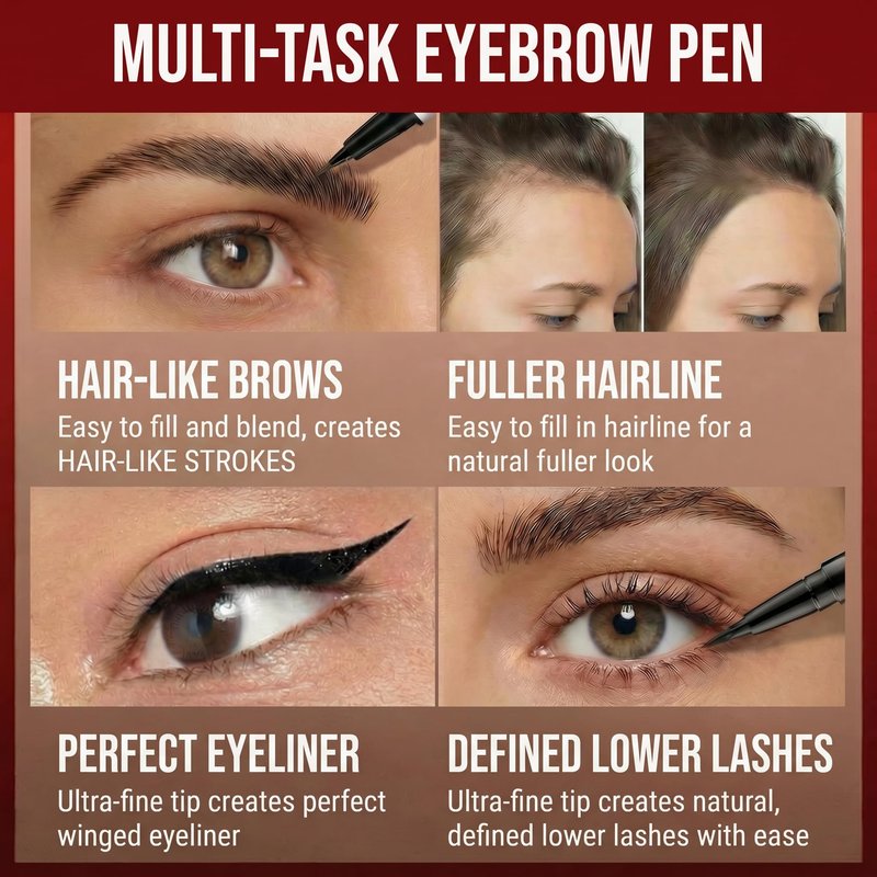 Eyebrow Pencil for Women, 2-in-1 Microblading Eyebrow Pen with 4D Square & Ultra-Fine Tips, Waterproof Long-Lasting Brow Pencil, Hair-Like Strokes for Natural Fuller Brows with Brow Brush, Black Brown