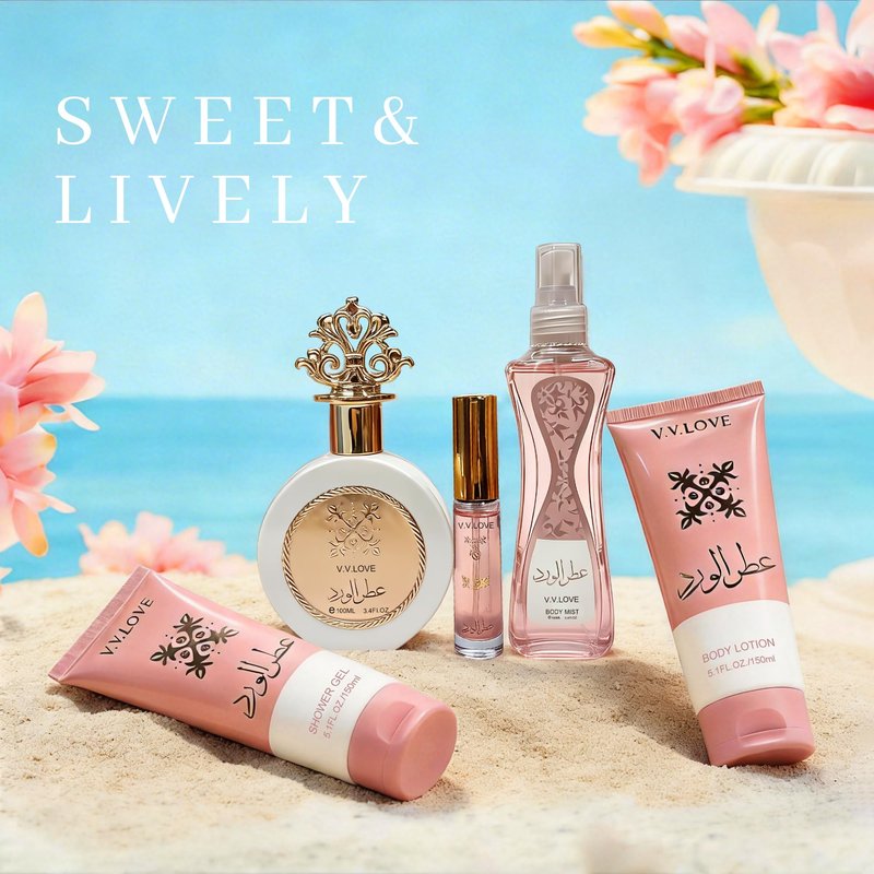 A CENTER Faruk Pink 5PCS Luxury Perfume Gift Set for Women Eau de Parfum Spray3.4&0.5FL OZ with Shower Gel &Body Lotion (150ml Each& Mist 100ml- Premium Fragrance Collection Daily Use