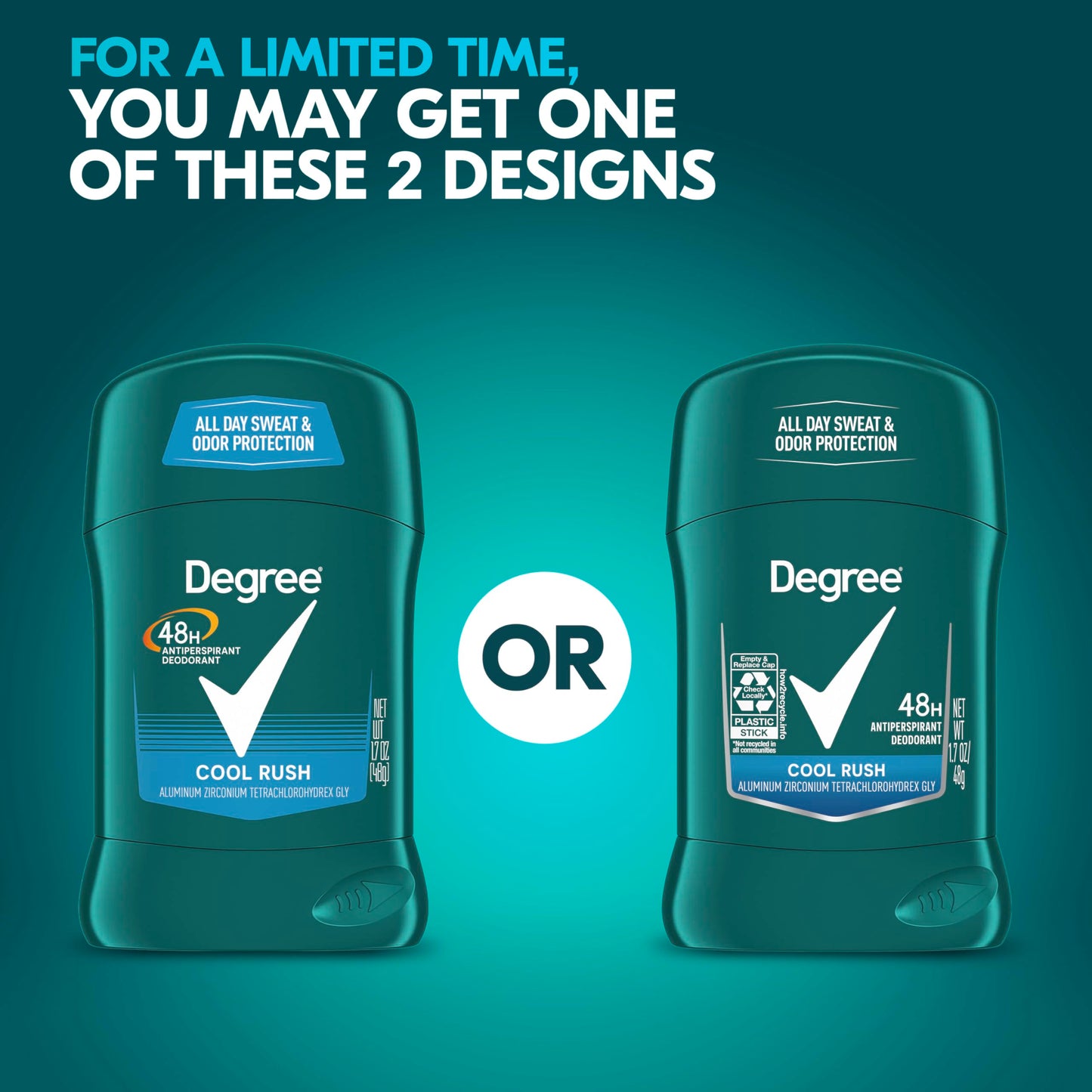 Degree Men Original Protection Antiperspirant Deodorant Cool Rush Pack of 12 48-Hour Sweat & Odor Protection Antiperspirant For Men 1.7 oz