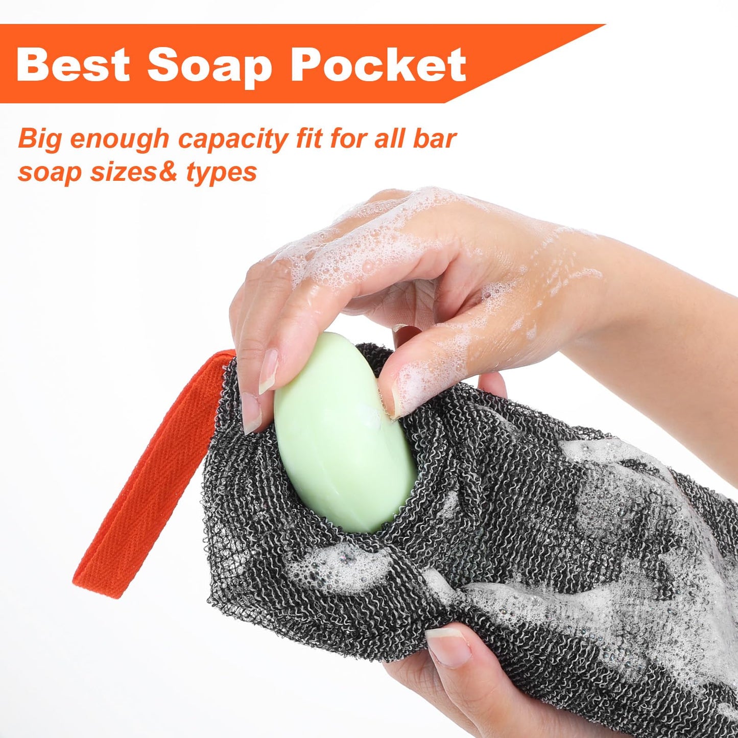 ElevateTech 4Pcs Soap Bags Bar Soap Pouch for Deep Exfoliating Saver Pouch Body Scrubber Shower Sponge Mesh Bar Soaps Foam Lather Pouches Use in Shower for Bath Travel Gift 7.48 × 4.72 in Gray Black