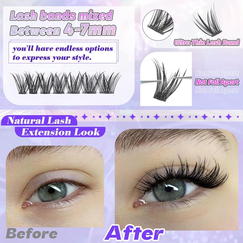 ALICE Lash Clusters Wispy Cluster Eyelash Extensions 192pcs Natural Individual Lashes DIY Lash Extension 10-18mm Cluster Eyelashes with Mix 4-7mm of Lash Band