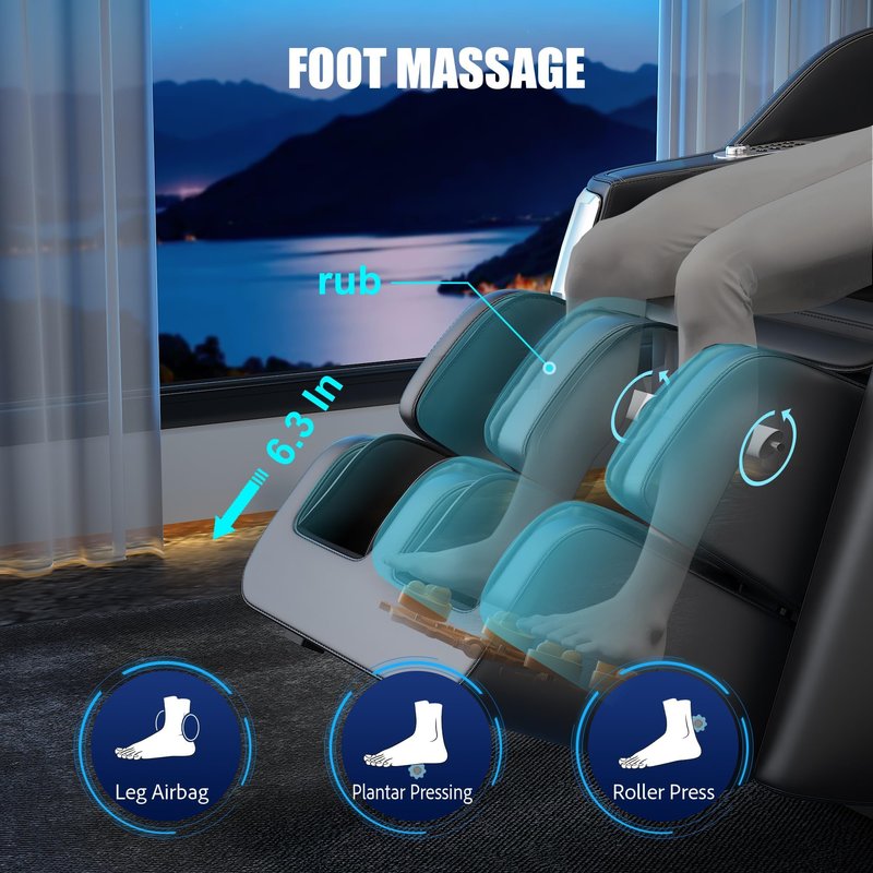 Redcamp Massage Chair Full Body: Zero Gravity with SL Track, 3D Robot Hands, Heat, Airbag Massage, Foot Roller, Bluetooth, Body Scan, LED Remote, Wireless Phone Charging,Black