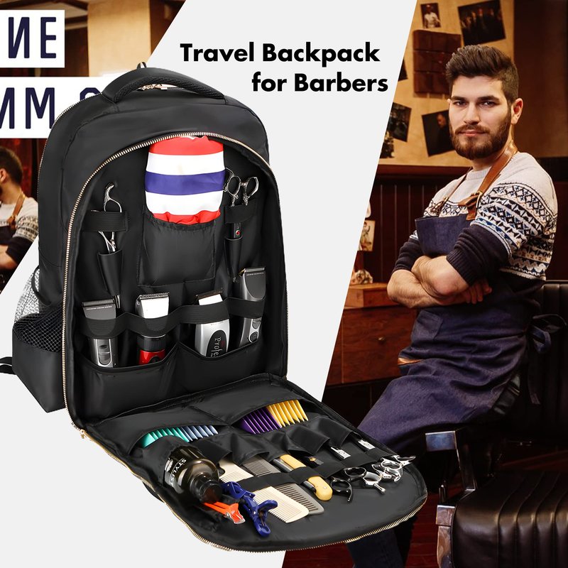 Barber Supplies Bag for Clippers & Supplies, Barber Travel Backpack for Men, Waterproof Barbers Accessories Case, Cordless Trimmer Holder for Clipper, Gift for Barbers