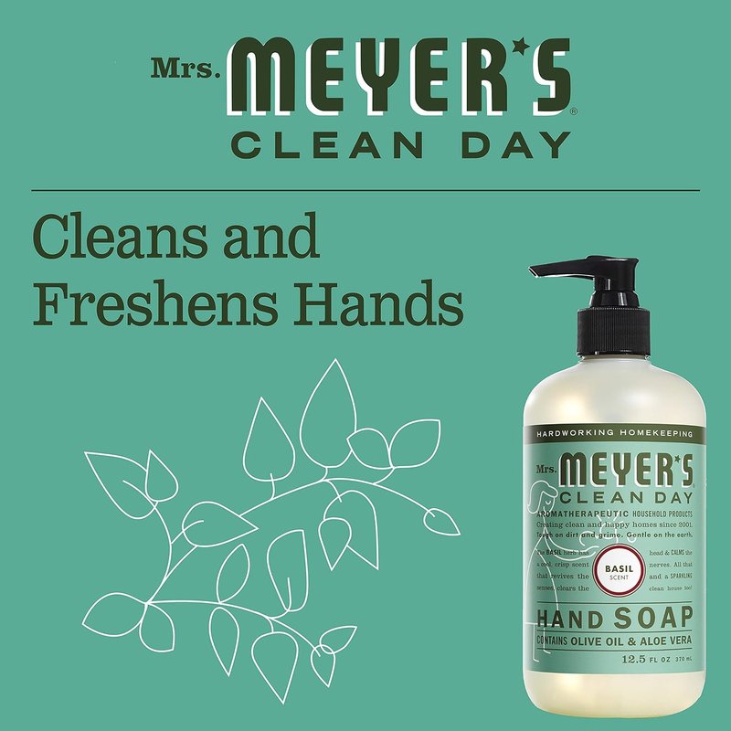 Mrs. Meyer's Clean Day Liquid Hand Soap - Cruelty-Free Basil Scent with Essential Oils, 12.5 oz | Pack of 6