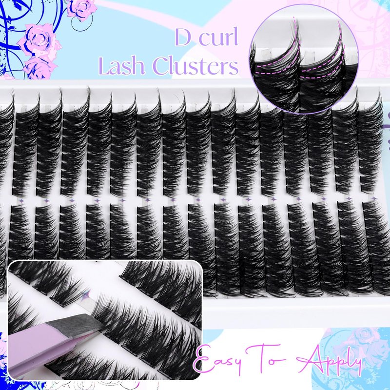 Lash Clusters 320 Pcs Individual Lashes Clusters 7-16 MM Cat Eye Wispy Eyelash Clusters D Curve 80D Cluster Eyelash Extensions Easy DIY Lash Extension at Home