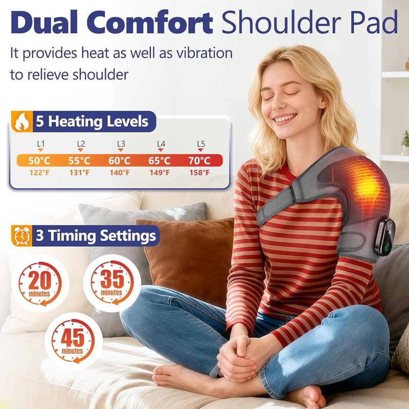 Cordless Shoulder Heating Pad with Massage, Enlarged Heated Shoulder Wrap with 4 Powerful Massage Motors, Shoulder Massager for Pain Relief Deep Tissue
