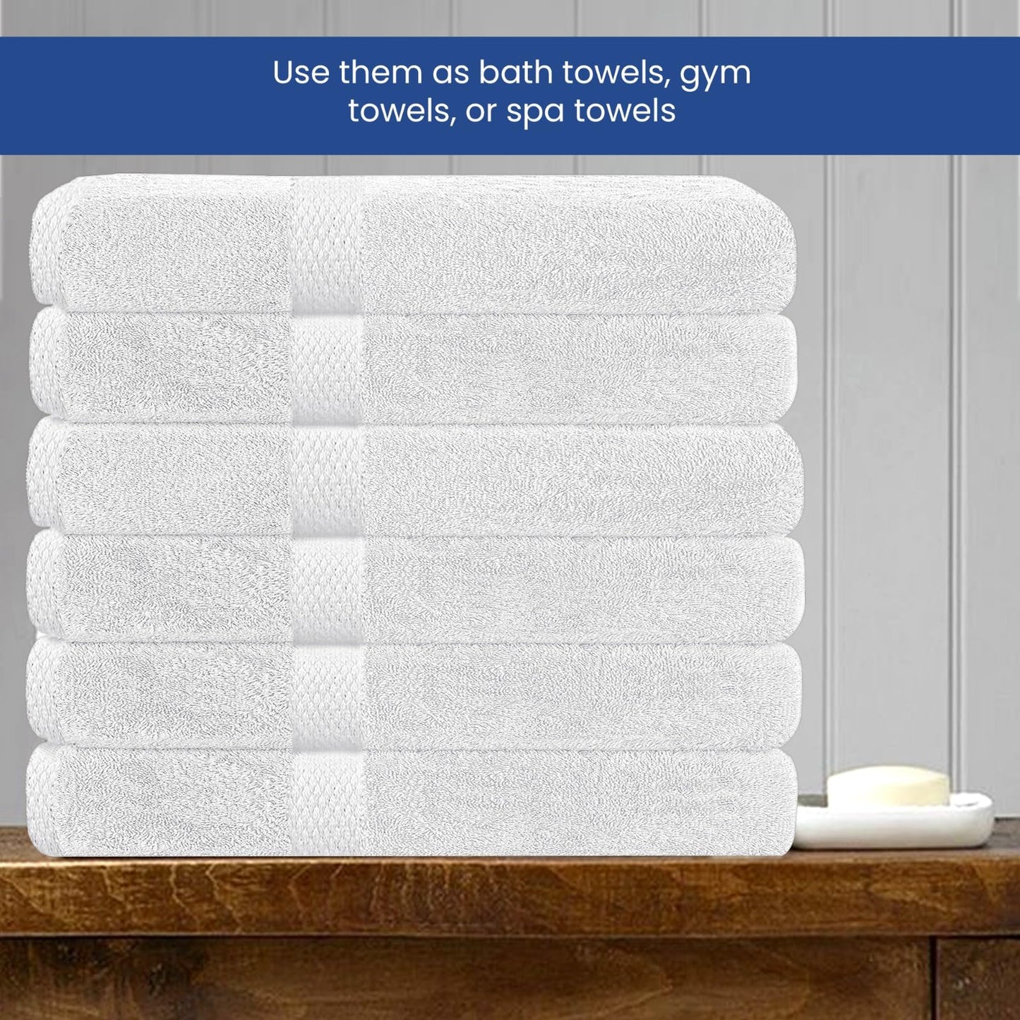 Linteum Textile Supply White Bath Towels Set of 6 Medium 24x48 inches Towels for Bathroom 100% Cotton Ring Spun Bath Towel Soft Quick Dry High Absorbent Towels for Hotel Spa Daily Use, Pools