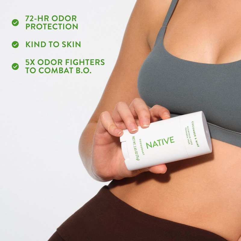Native Deodorant - Aluminum-Free Cucumber & Mint | 72-Hour Odor Control, Naturally Derived Ingredients, 2.65oz