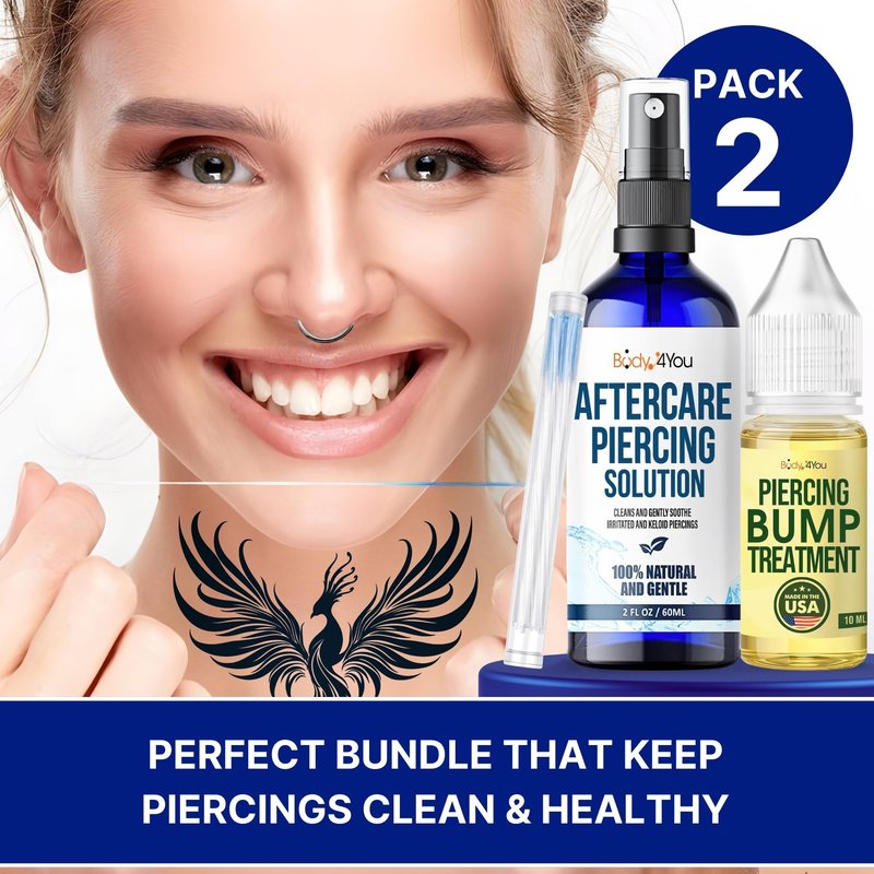 BodyJ4You Piercing Aftercare Spray Keloid Bump Removal Piercing Hole Cleaner - Earring Hole Cleaner Piercing Floss Ear Hole Cleaner - Natural Saline Wound Wash - Pierced Ears Nose Cleaning Kit
