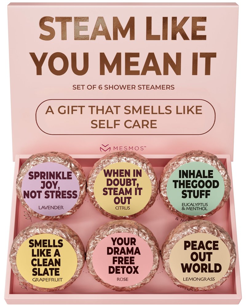 MESMOS Shower Steamers Aromatherapy 6 Pack Gift Set, Self Care Gifts for Women, Essential Oil Shower Bombs, Spa Stress Relief Birthday Kit. Lavender Eucalyptus Methol Rose Citrus Grapefruit Lemongrass