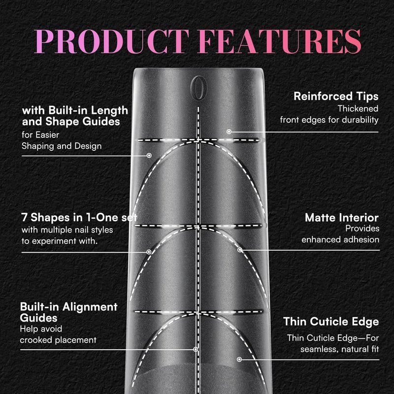 Makartt XL Tapered Square Nail Tips - Matte Clear Half Cover Fake Nails with Alignment Guides | 240pcs in 12 Sizes