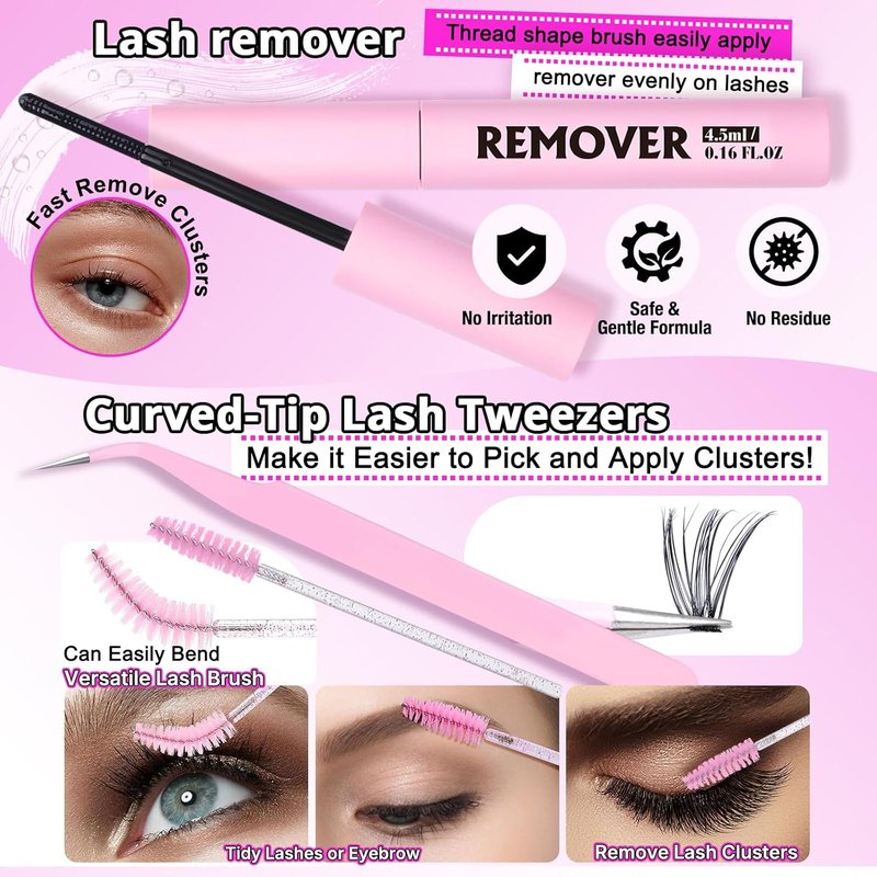 Eyelash Clusters Kit - 320pcs D Curly 9-16mm Individual Lashes | Wispy Extensions with Bond, Seal & Applicator for Beginners