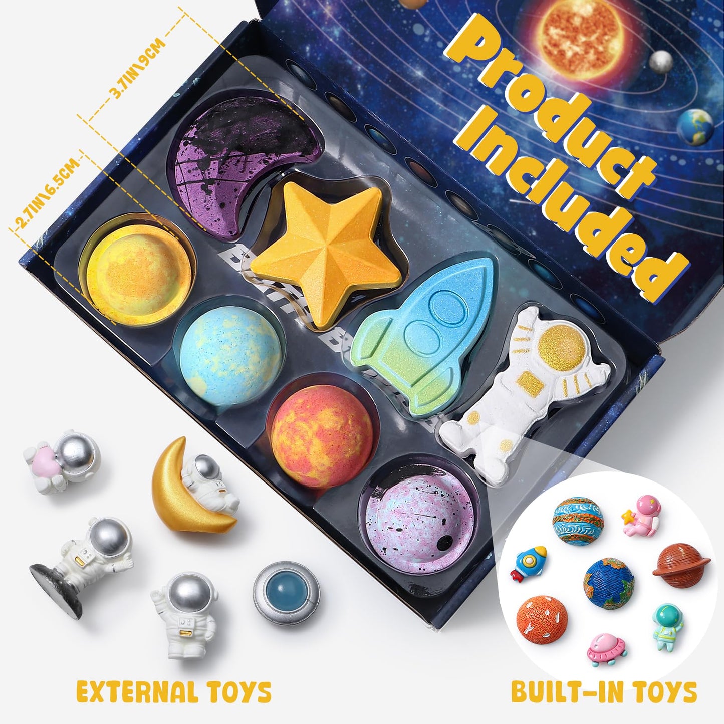 Toylink Space Bath Bombs for Kids with Surprise Inside, 8 Pack Kids Galaxy Bath Bombs with Space Toys for Toddler Boys Girls Handemade Rainbow Bubble Bath Fizzies Birthday Christmas Gift Set