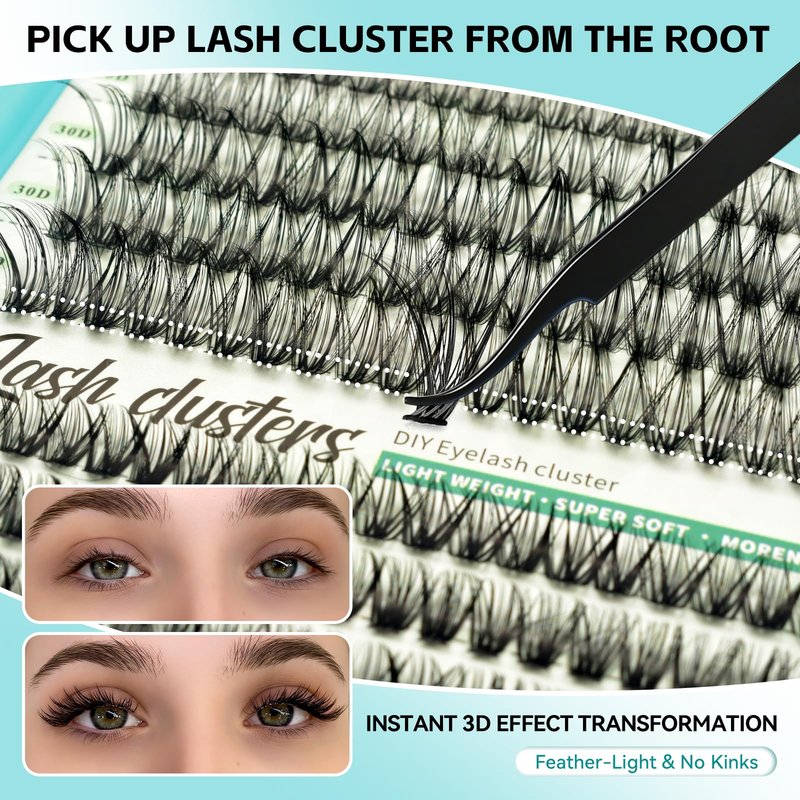 600 Pcs Wispy Lash Clusters Kit, D Curl Lashes Clusters Natural Look 9-16mm Individual Super Thin Band DIY Cluster Eyelash Extensions Kit with Bond Seal Tweezers Brush (30D 40D 50D Mix)