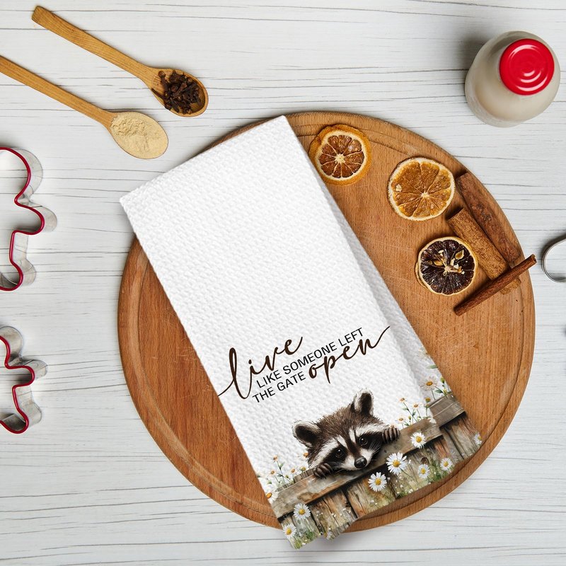 KTYHD Racoon Kitchen Towels,Western Farmhouse Animal Hand Towels for Kitchen,Live Like Someone Left The Gate Open,Racoon Gifts