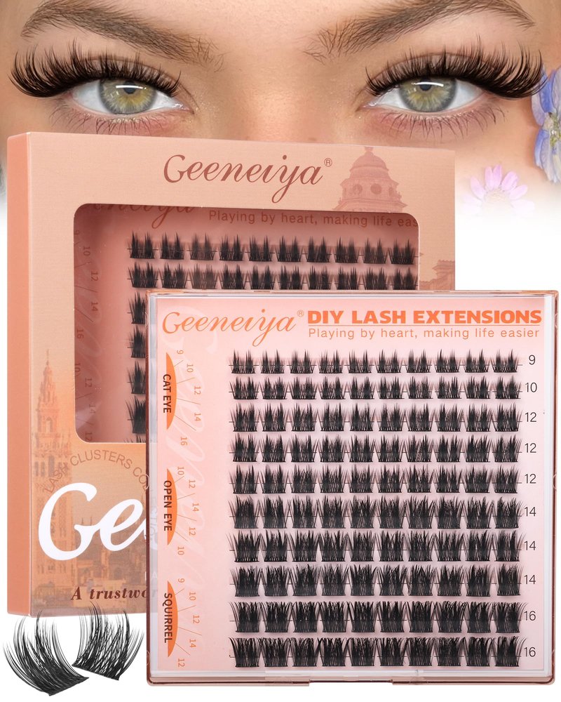 Geeneiya Wispy Lash Clusters, 9-16MM Natural Eyelash Clusters, DIY Cluster Eyelash Extensions, C Curl Lashes Clusters for Beginners