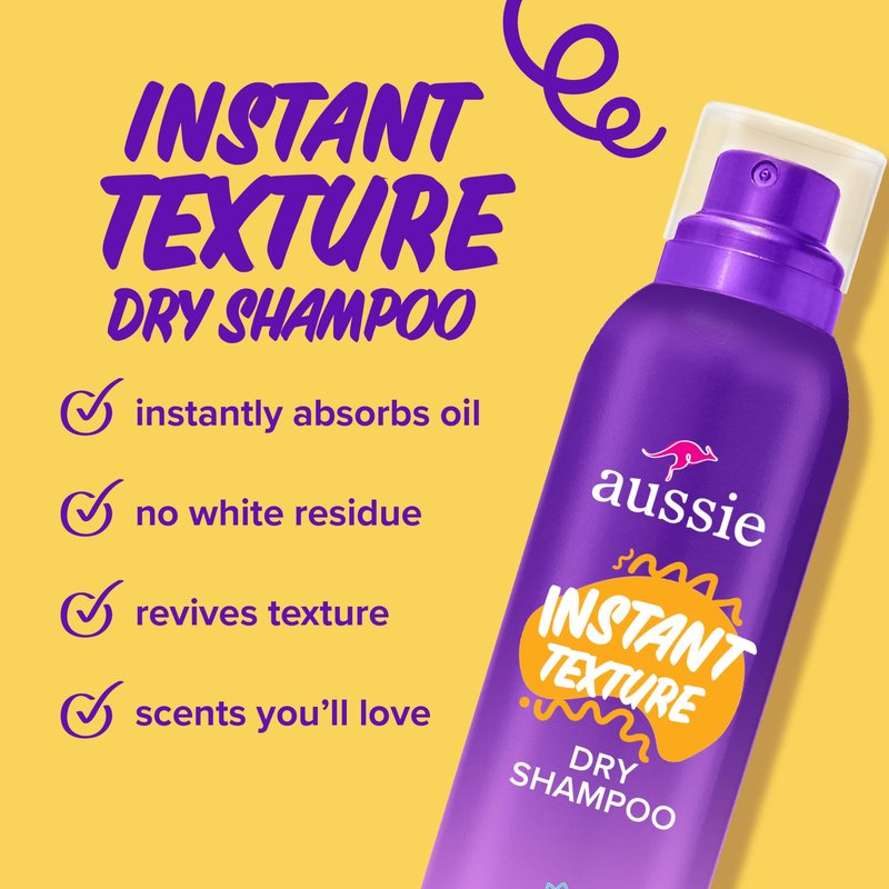 Aussie Instant Texture Dry Shampoo, Clean Texture, Talc-Free, Butane-Free, for Straight, Wavy and Curly Hair, 4.9oz