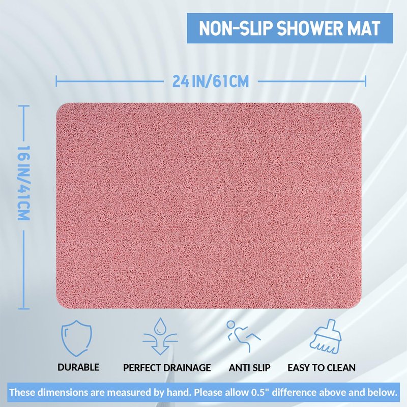 Hargiis Non-Slip Bathtub Mat, 2 Pack Anti Slip Shower Mat, Fast Drying Bathtub Mats, Foot Scrubber Mat, Anti Slip Mat for Tub, Floor, Bathroom, Kitchen, Home, Hotel (Pink 24"×16"+24"×16")
