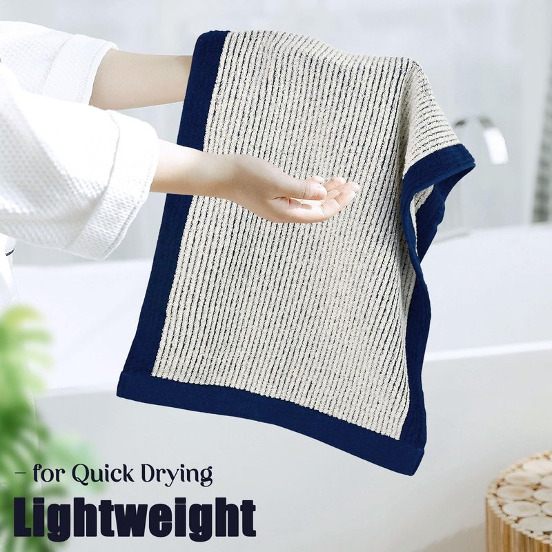 Cleanbear Hand Towels for Bathroom Set of 4, Jacquard Weave Bath Hand Towels, 28 x 13 Inches, Navy-Blue