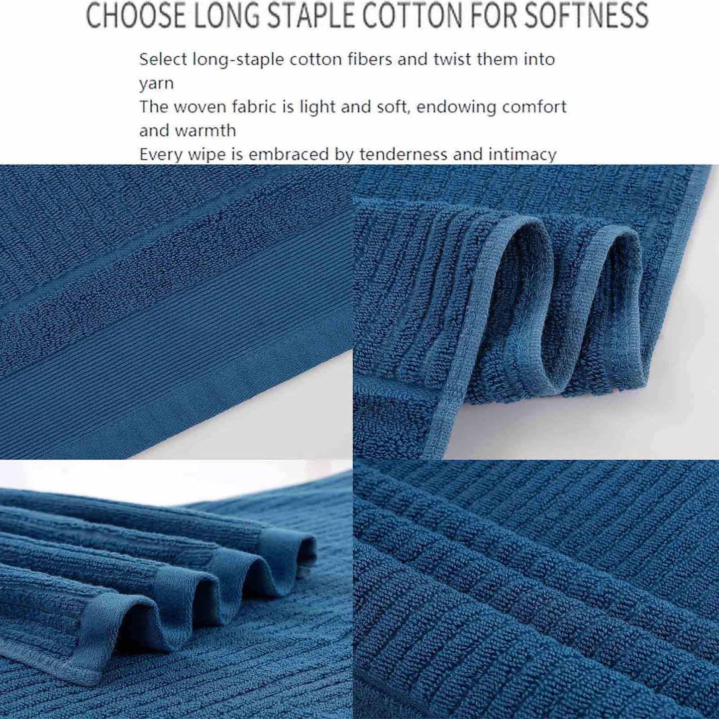 Tuechilles 13 x 29 Inch 100% Thickened Pure Cotton Towels, Bathroom Towels, Soft, Fast Water Absorption and Quick Drying, Ribbed Face Towels 4 Pcs - (Green)