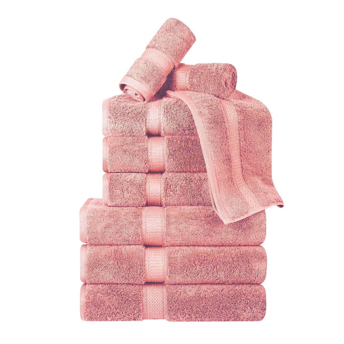 Superior Egyptian Cotton Pile 9 Piece Towel Set, Includes 3 Bath, 3 Hand, 3 Face Towels/Washcloths, Ultra Soft Luxury Towels, Thick Plush Essentials, Guest Bath, Spa, Hotel Bathroom, Tea Rose