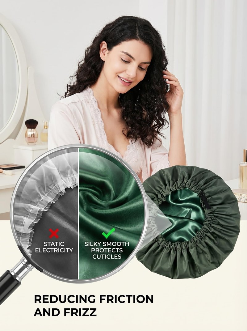 Aquior Shower Cap for Women, Extra Adjustable Shower Caps for Women Double-Layer Waterproof Reusable Hair Cap, Large Size Hair Cap for All Hair,for Girls Spa Bath,Soft and Comfortable (Green)