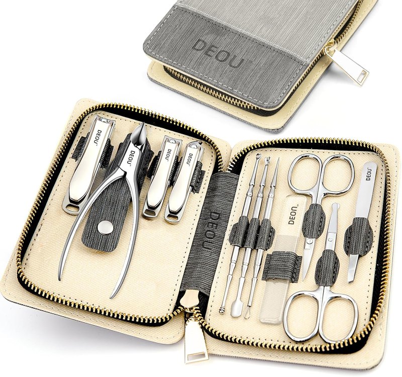 DEOU Manicure Set - Professional Stainless Steel Nail Clippers & Grooming Tools | Gray Upgrade