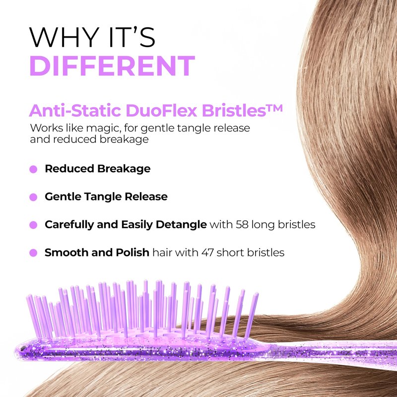 FHI Heat UNbrush Mini Detangler Brush for Pain-Free Brushing on All Wet or Dry Hair Types — Durable Duoflex Anti-Static Bristles, Lightweight Handle, Vented Mini Hair Brush, Amethyst Lavender