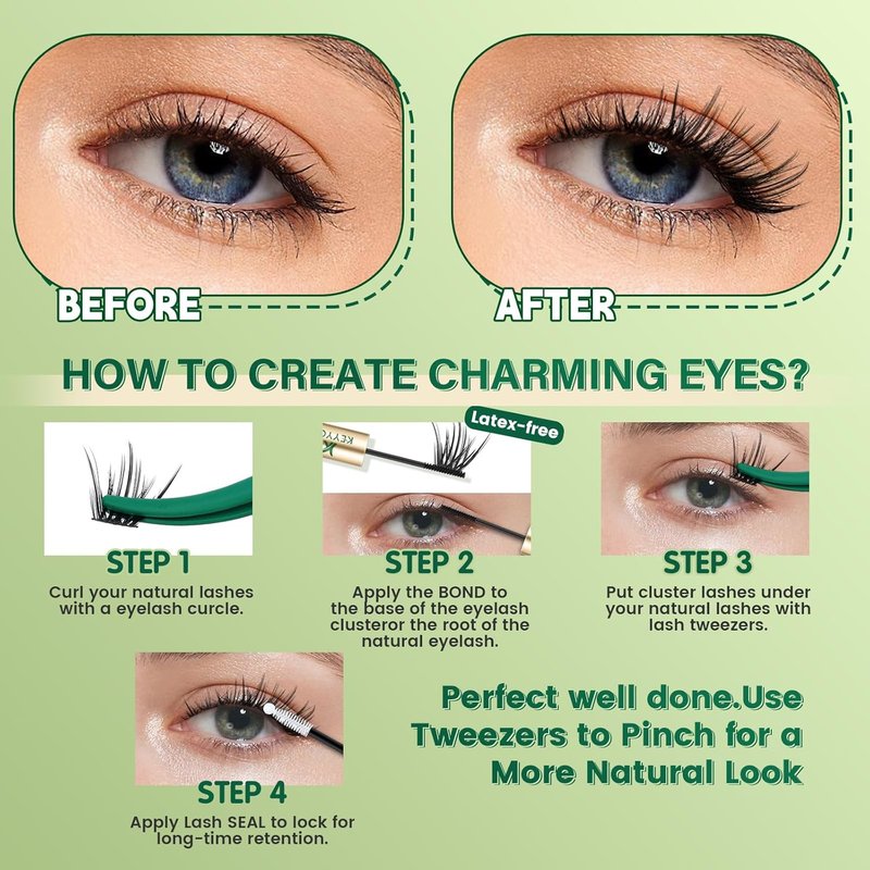 Natural Lash Clusters Kit - 144Pcs DIY Eyelash Extensions with D Curl 8-16mm, Bond & Tweezers Included