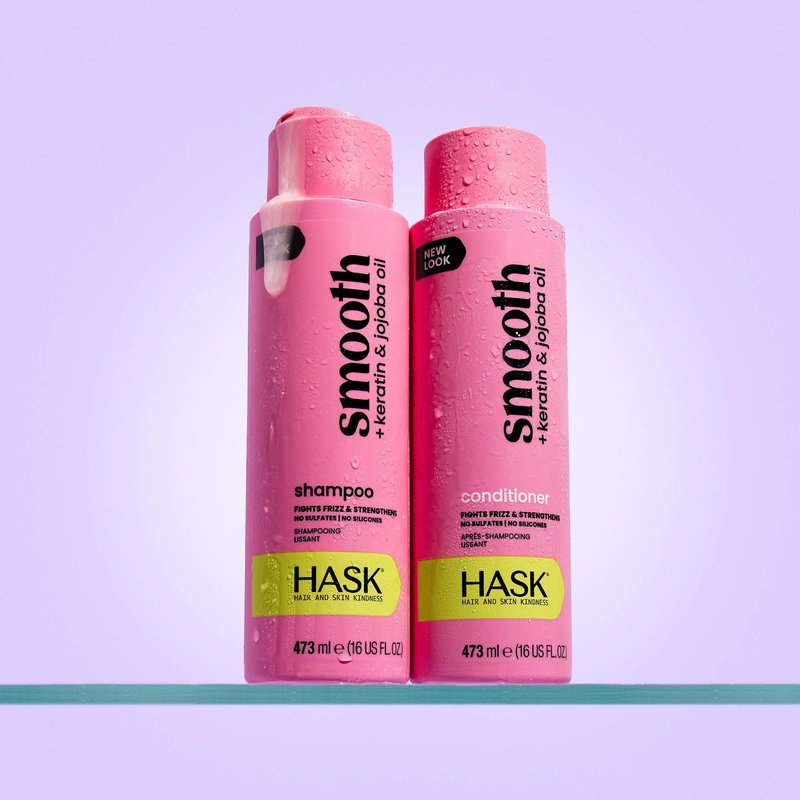 HASK Keratin Smoothing Shampoo & Conditioner Set | Defrizzes Unruly Hair, Softens, Detangles, Adds Shine | Sulfate Free, Silicone Free, Cruelty Free, Color Safe | 16oz each