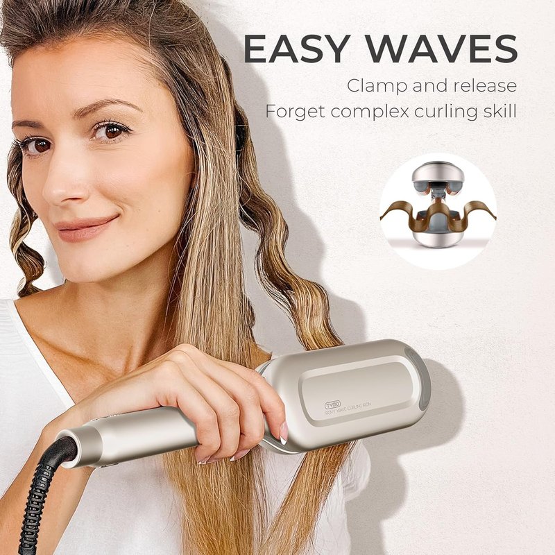 **TYMO ROVY Beach Waves Curling Wand - Ionic 3 Barrel Hair Crimper Tool, Anti-Scald, 1.25 Inch, Elegant Gold**