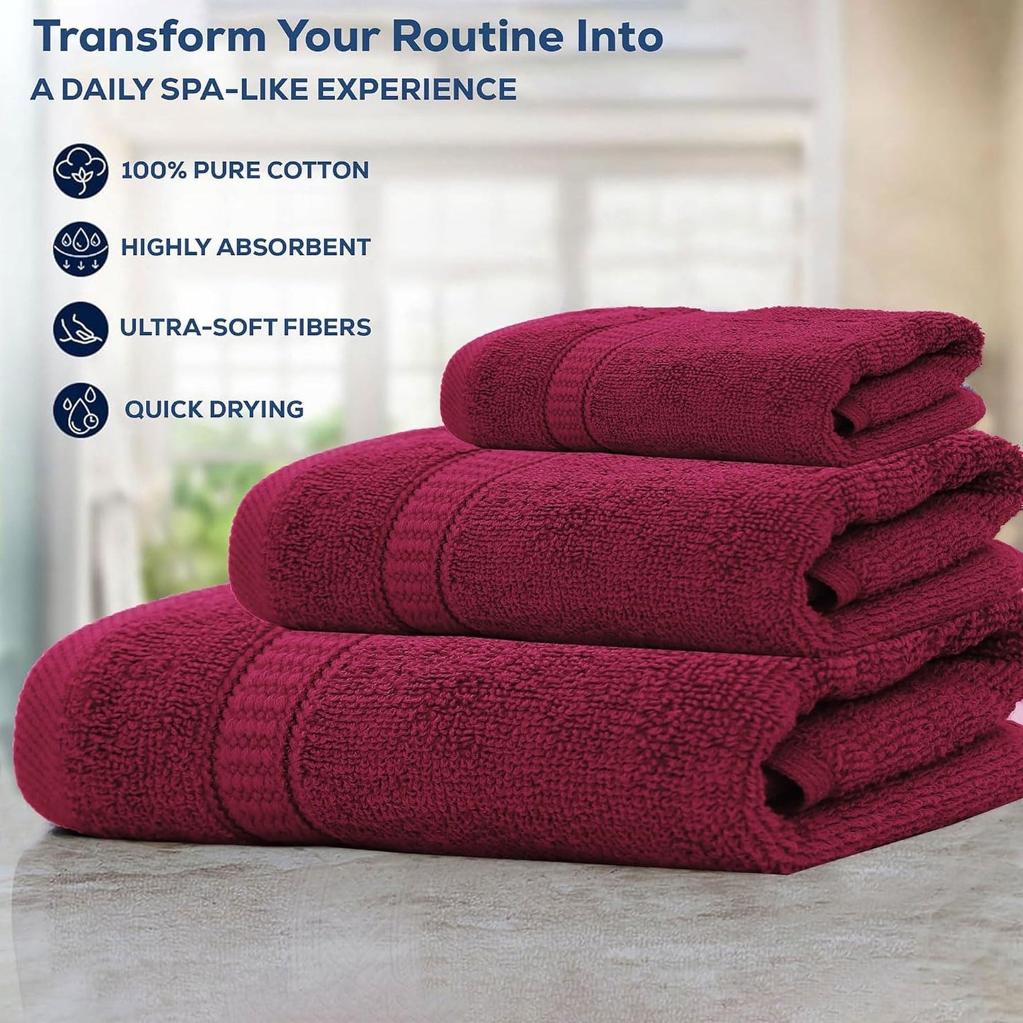 GOLD TEXTILES Premium Bath Towels Set (Pack of 24,27 x 54) 100% Ring-Spun Cotton Bathroom Towels for Hotel, Spa, Soft and Absorbent (27 x 54, Red Wine - 24 Pcs)