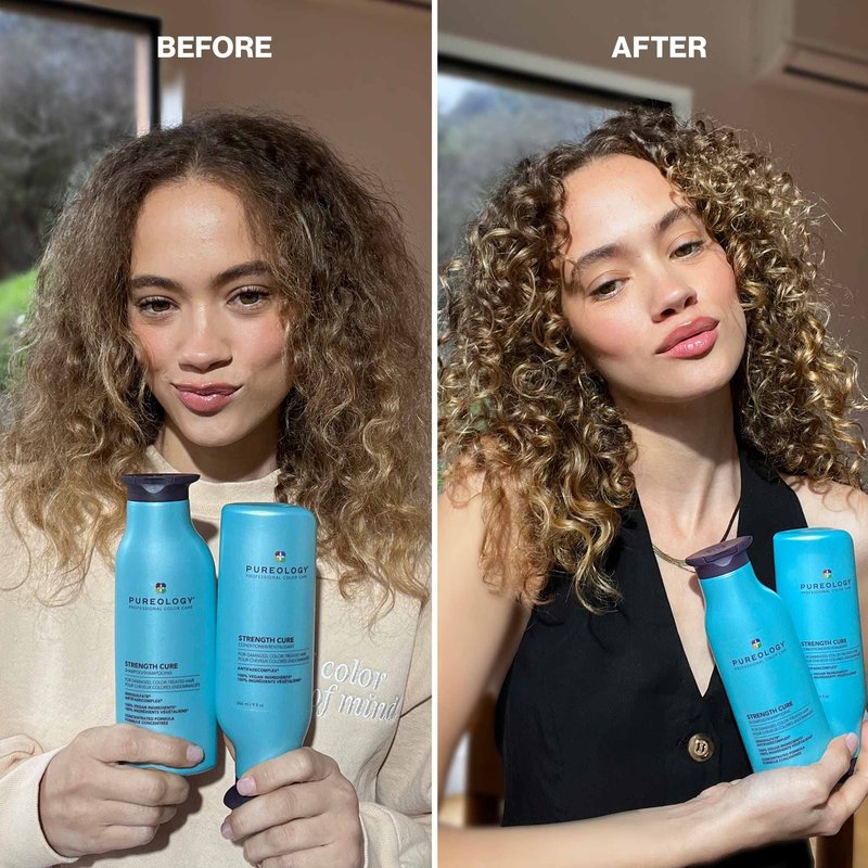 Pureology Strength Cure Shampoo & Conditioner Set - For Damaged or Color Treated Hair, Hair Strengthening & Prevents Breakage, Seals Split Ends, Vegan, 8.5 Fl Oz