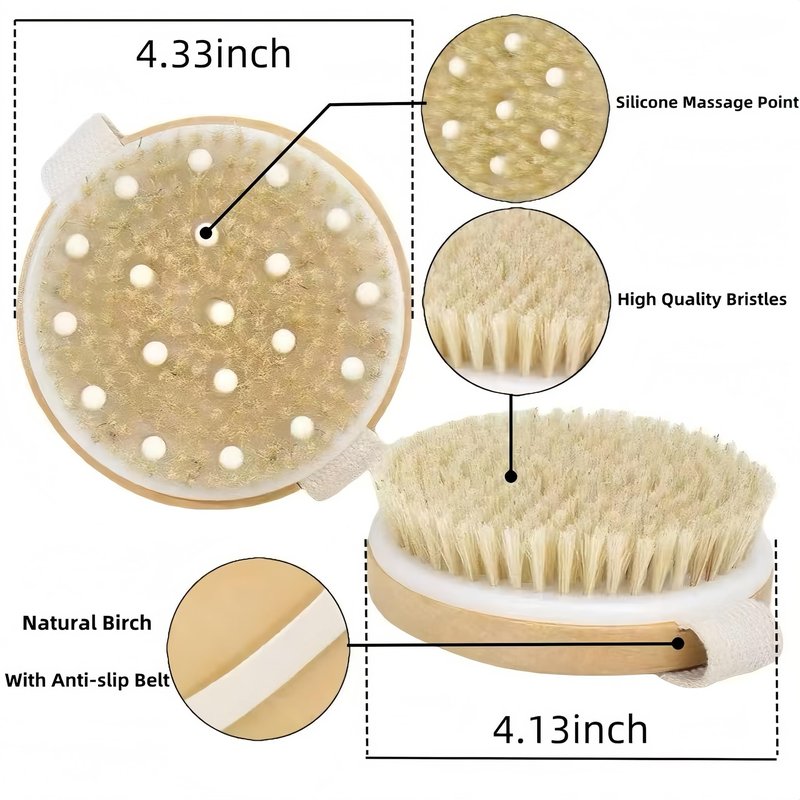 2 Pcs Dry Brushing Body Brush with Massage Nodes,Exfoliating Brush Body Scrubber for Dry Skin, Lymphatic Drainage,Promote Circulation,Soft Skin