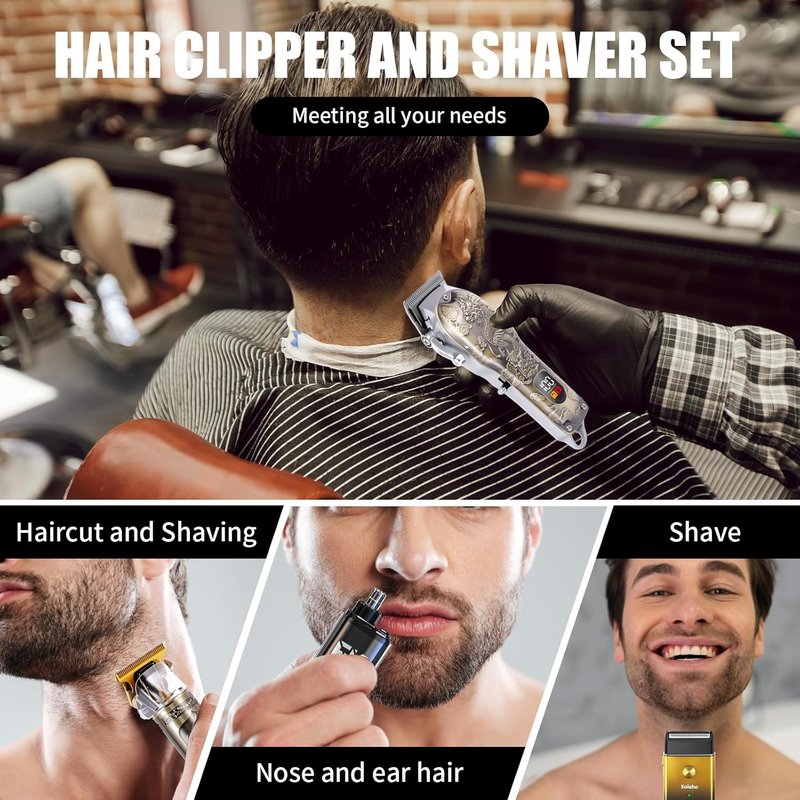 Skiennix Hair Clipper Set - Cordless Electric Hair Clipper with T-Shaped Beard Trimmer & Nose Hair Trimmer