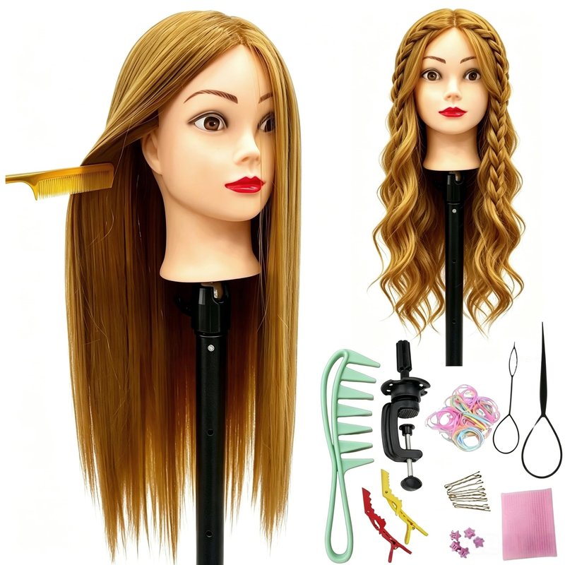 26"-28" Light Auburn Hair Mannequin Head Practicing Braiding, Cosmetology Mannequin Head with Hair for Styling, Training Doll Head for Group Practice Braids Skills and Have Fun