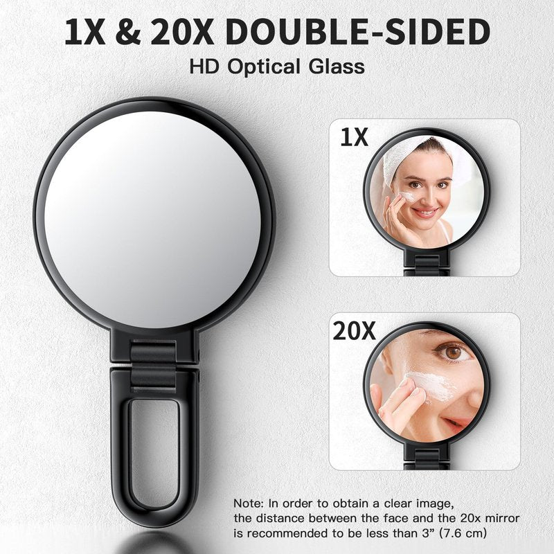 Beautifive 20X/1X Magnifying Hand Mirror with Stand, 5.4" Travel Mirror, Double Sided with Handle