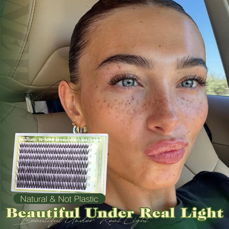 Natural Lash Clusters Wispy Eyelash Clusters with Thin Lash Band C-Curly Eye Lash Clusters Eyelash Extensions 10-16MM Individual Lashes for Beginners by Newcally