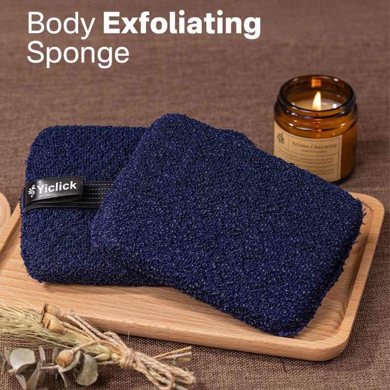 Yiclick Exfoliating Body Scrubber (2 Pack), Body Exfoliator Scrubber, Exfoliating Sponge for Shower Bath, Shower Loofah Luffa Lufa with Handle for Men Women, Dead Skin Exfoliator for Body Scrub