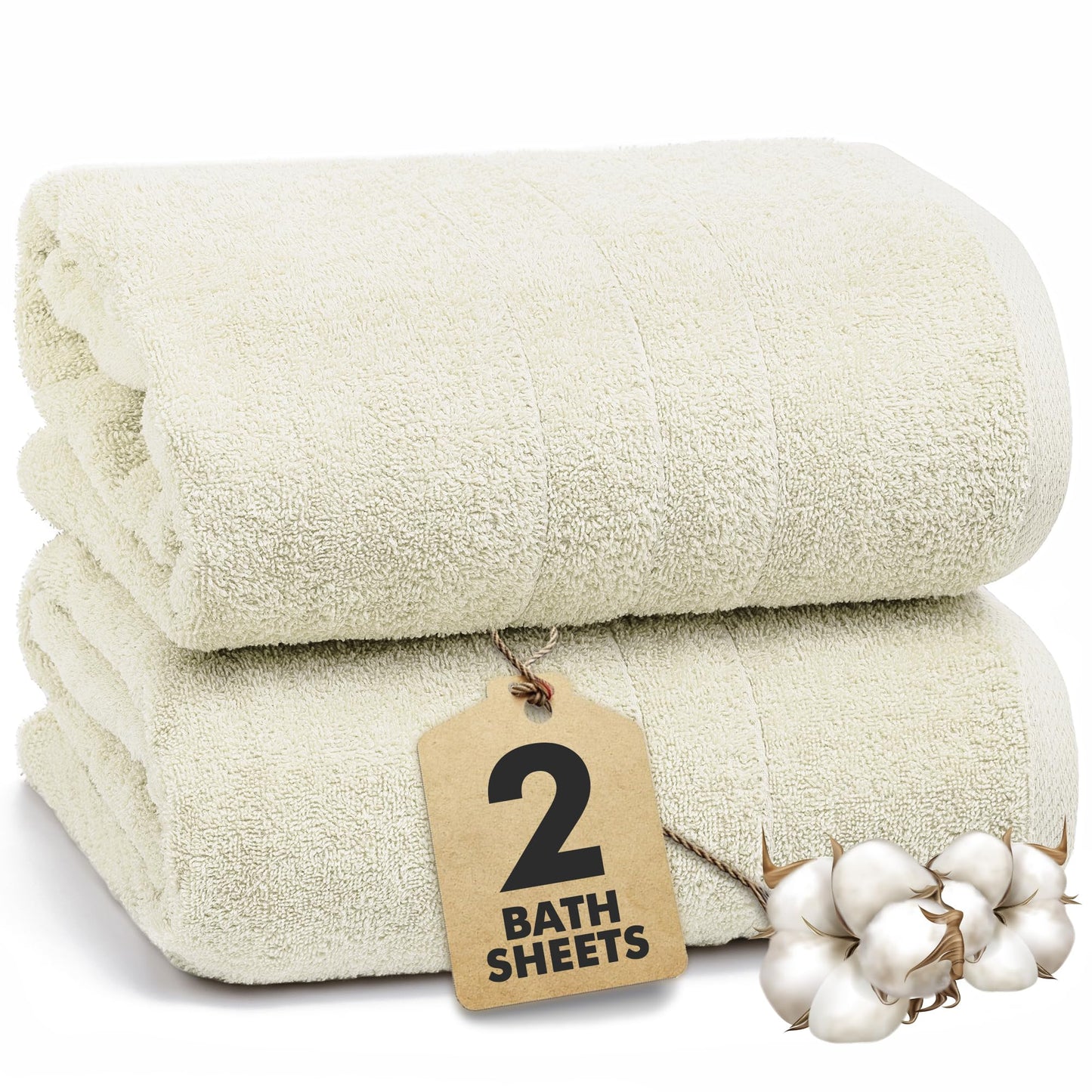 Novo Home Bath Sheets – Extra Large Bathroom Sheet Set – Pack of 2 Jumbo Towels Ivory (71x35in) – 100% Cotton Soft Quick Dry Large Bath Towels for Adults Hotel Spa Bathroom Use