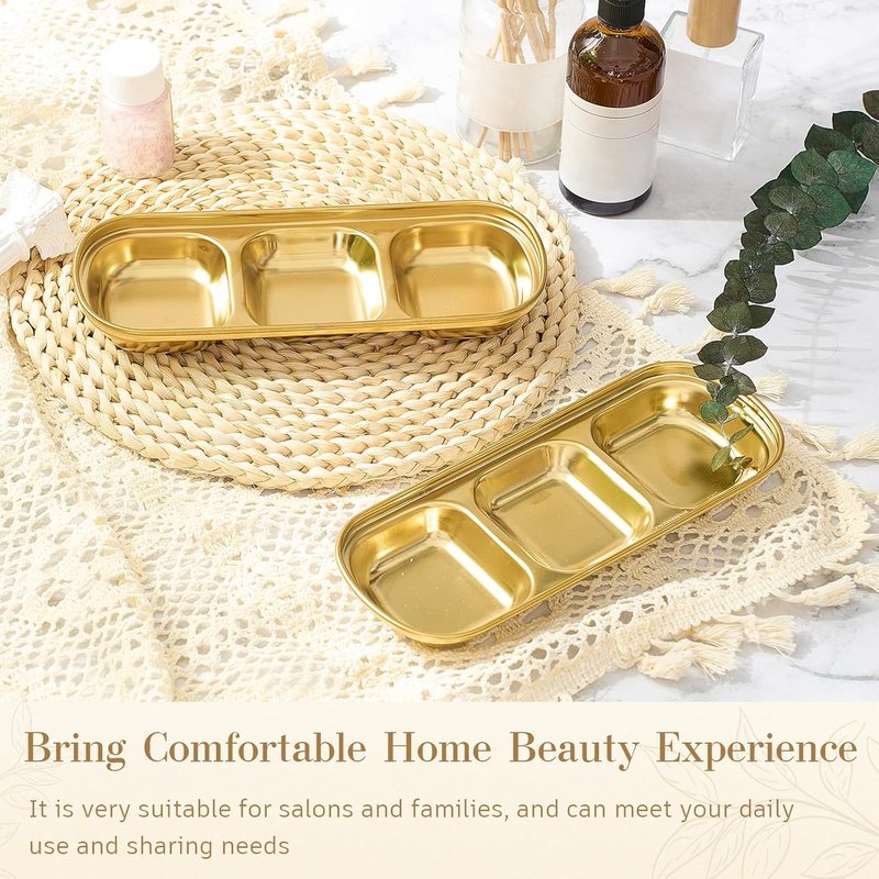 DIY Esthetician Bowls - Stainless Steel Face Mask Tray Set | 4 Pcs Gold Compartment for Spa & Skincare