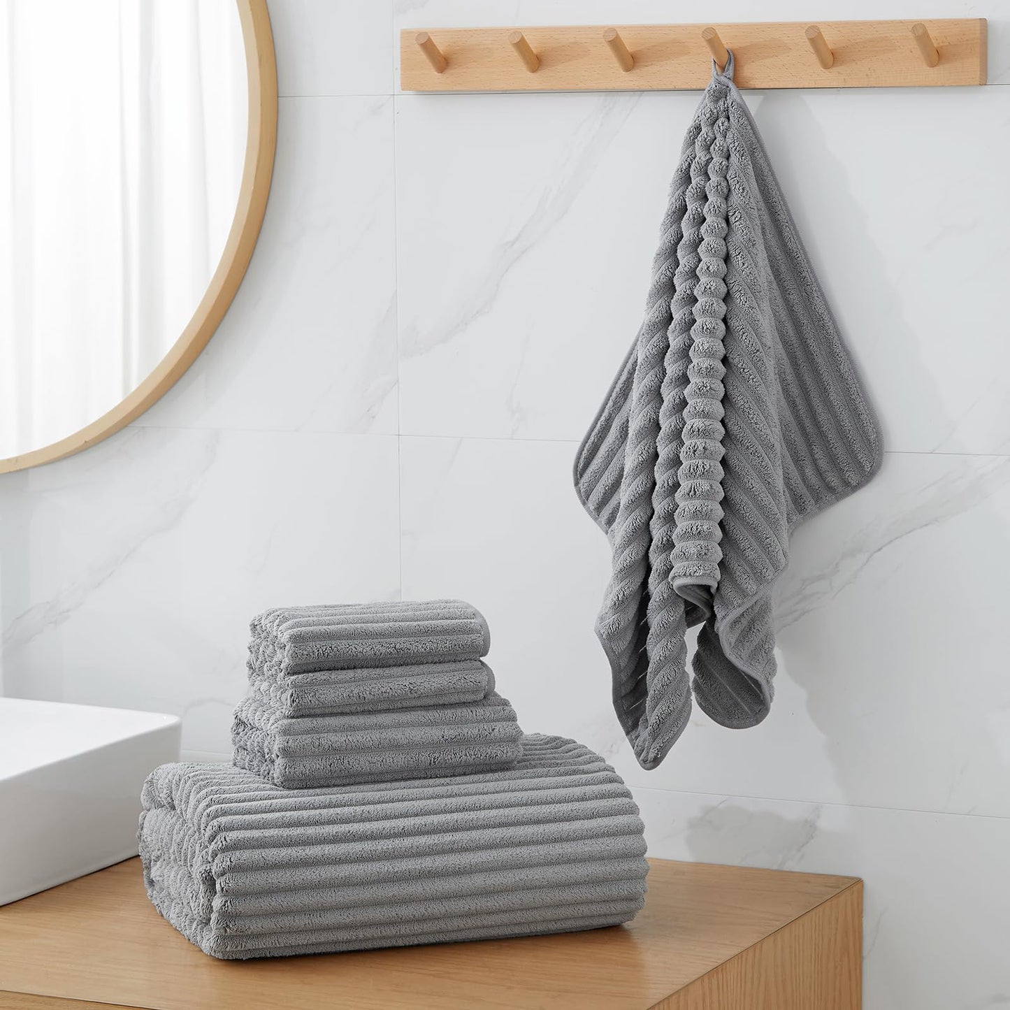 NALIVO 6-Piece Bath Towel Set(30"x60"), 2 Large Bath Towel Sheets, 2 Hand Towels and 2 Washcloths - Highly Absorbent Quick Dry Microfiber,Ultra Soft Towel Set for Bathroom (Grey)
