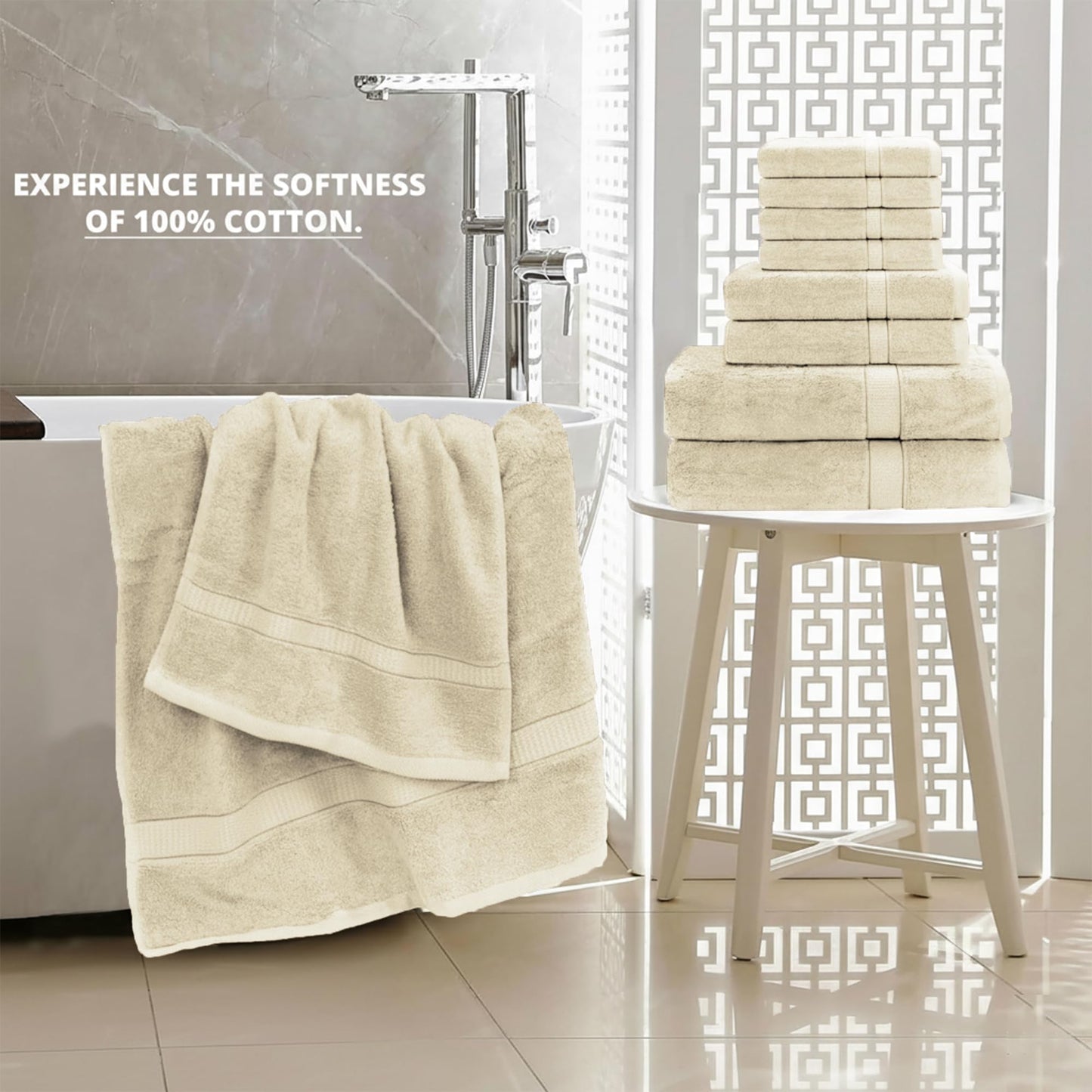 GOLD TEXTILES Premium Bath Towels Set (Pack of 24,27 x 54) 100% Ring-Spun Cotton Bathroom Towels for Hotel, Spa, Soft and Absorbent (27 x 54, Sand - 24 Pcs)